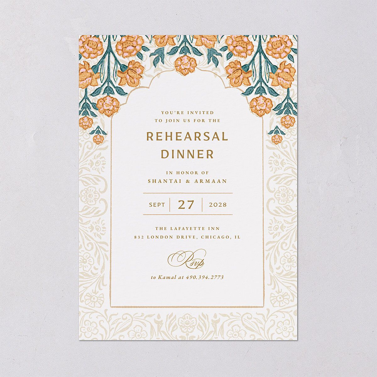 Indian Botanical Blooms Rehearsal Dinner Invitations Daffodil Signature Blank Standard