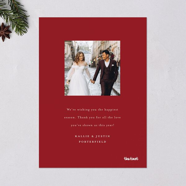 Classic Just Merried Script Holiday Cards Ruby Signature Blank Standard