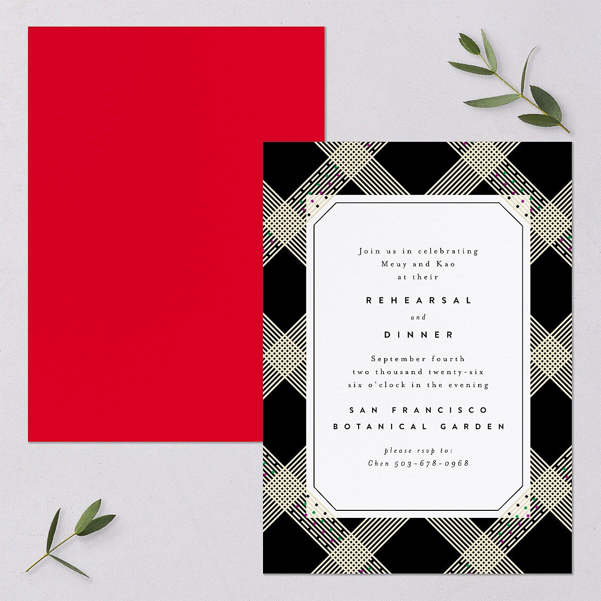 Mien Embroidery Rehearsal Dinner Invitations Midnight Signature Blank