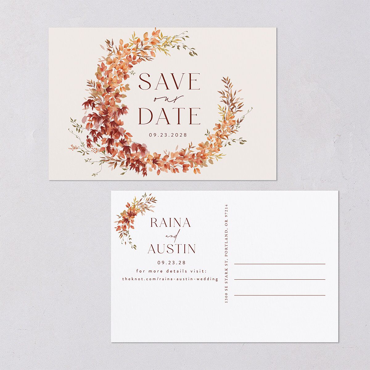 Harvest Crescent Save The Date Postcards Champagne