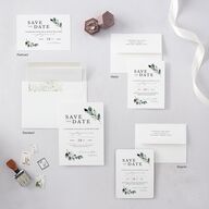 Elegant Greenery Save The Date Cards Pure White Signature smooth Blank No Standard