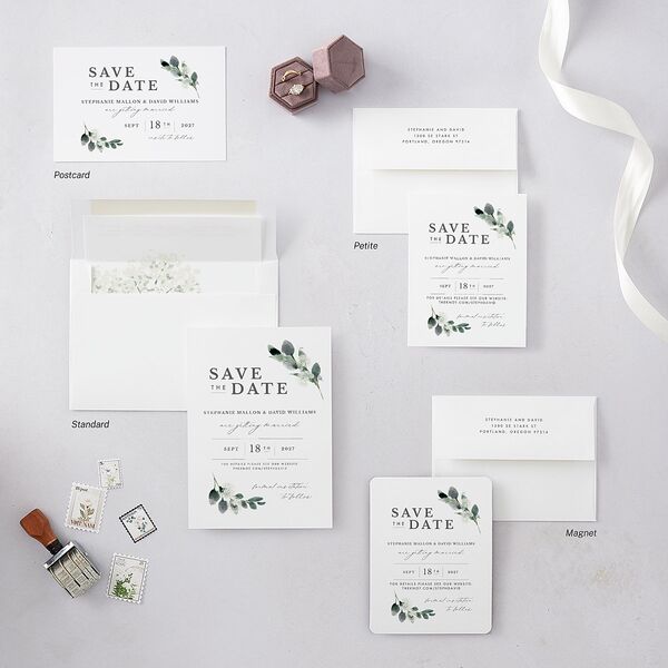 Elegant Greenery Save The Date Cards Pure White Signature smooth Blank No Standard