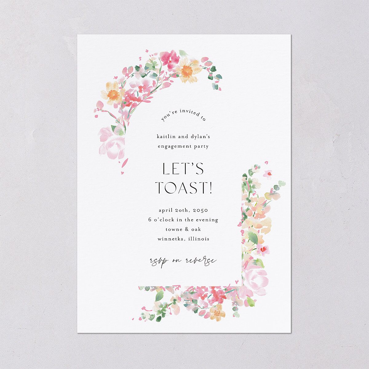 Pastel Flower Arch Engagement Party Invitations Pink Cotton Signature Blank Standard