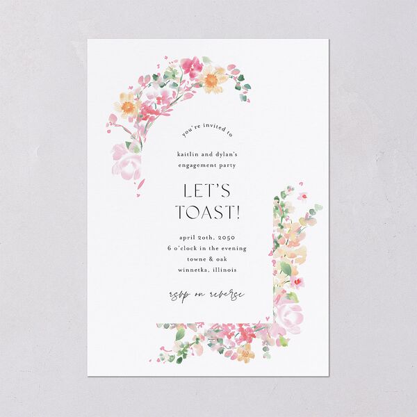 Pastel Flower Arch Engagement Party Invitations Pink Cotton Signature Blank Standard
