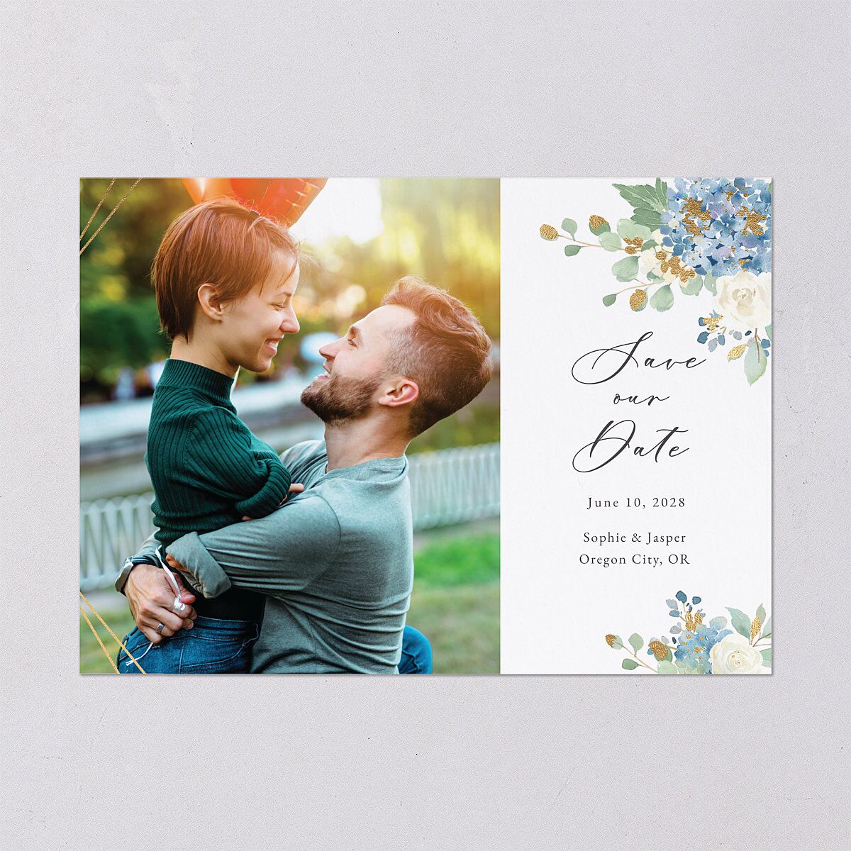 Gilded Hydrangea Save the Date Cards Gold Ocean Signature smooth Blank No Standard