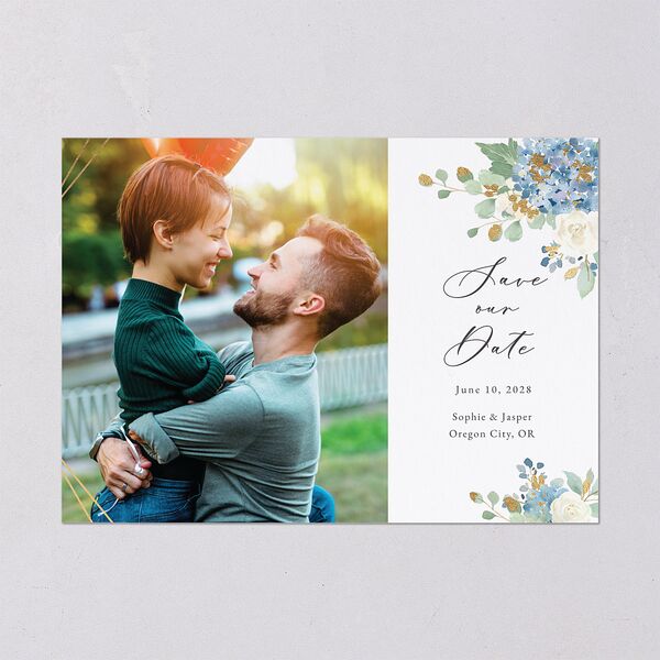 Gilded Hydrangea Save the Date Cards Gold Ocean Signature smooth Blank No Standard
