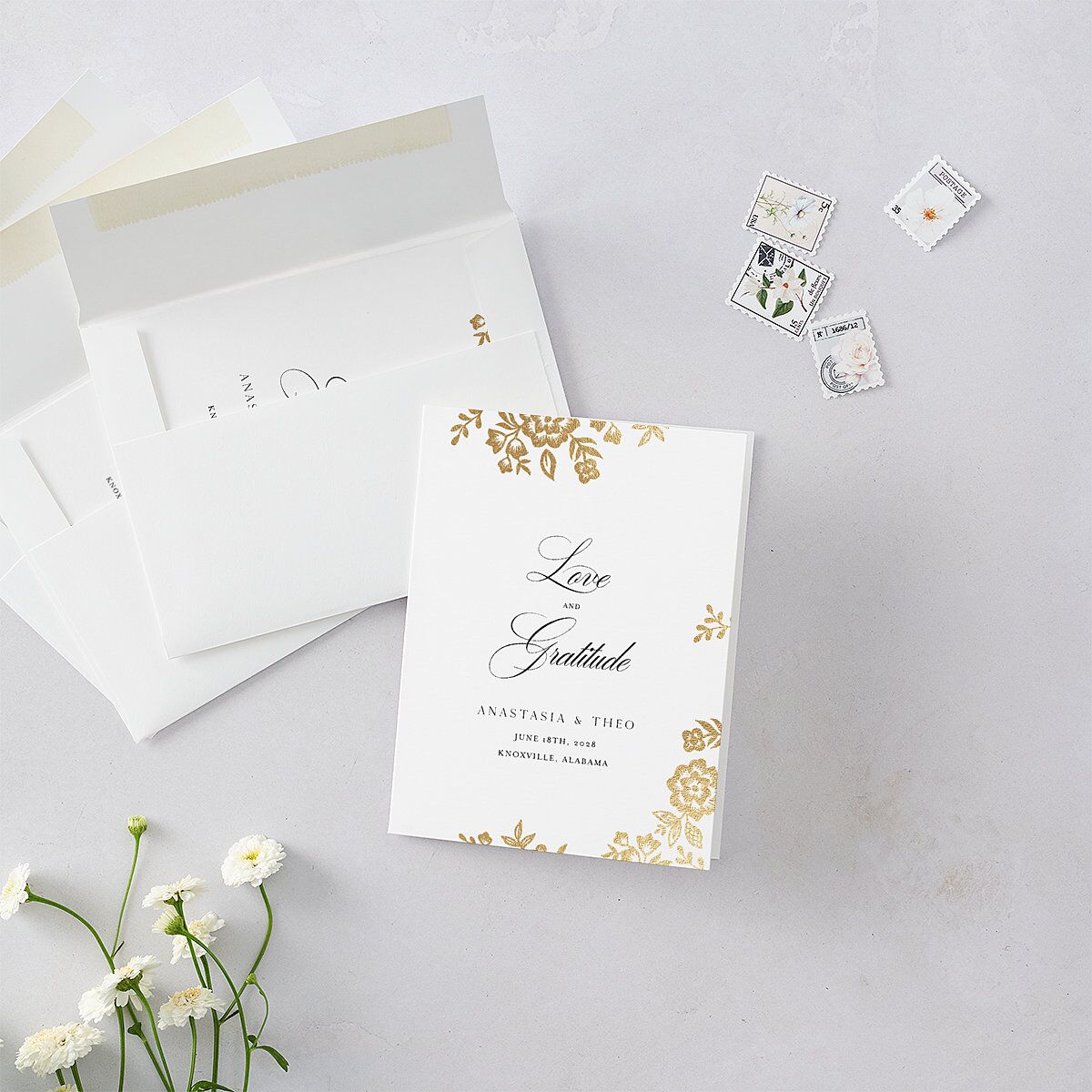 Foil Lace Thank You Cards Gold Pure White