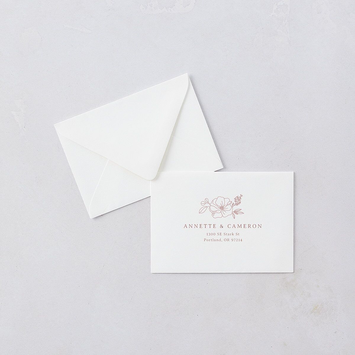 Floral Border Response Card Euro Envelopes White Desert Rose Return Address Luxe