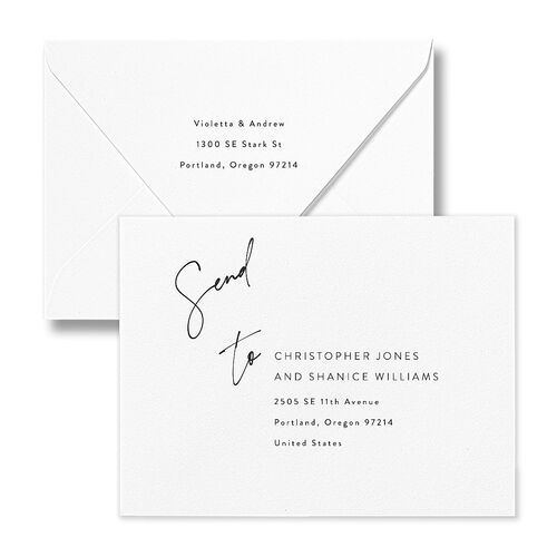 Signed Save the Date Petite Card Euro Envelopes White Pure White Both Recipient and Return Addresses Luxe Signature