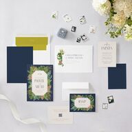 Hawaiian Tropical Monstera Frame Wedding Invitations Moody Blue Signature Blank No Standard
