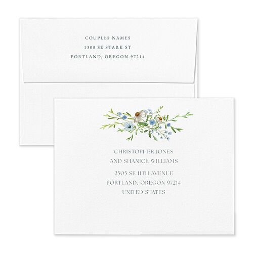 Wildflower Border Thank You Card Envelopes Blue Standard Stream Both Recipient and Return Addresses Signature