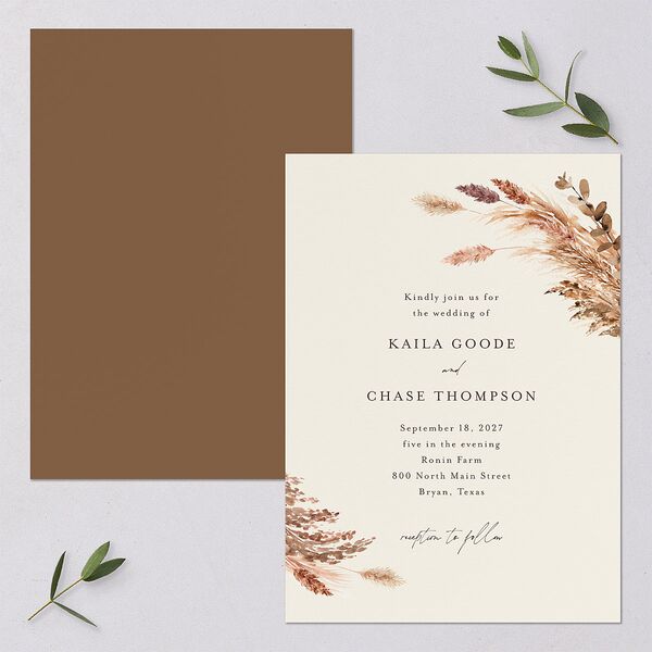 Soft Pampas Botanical Wedding Invitations Sepia Signature Blank No Standard