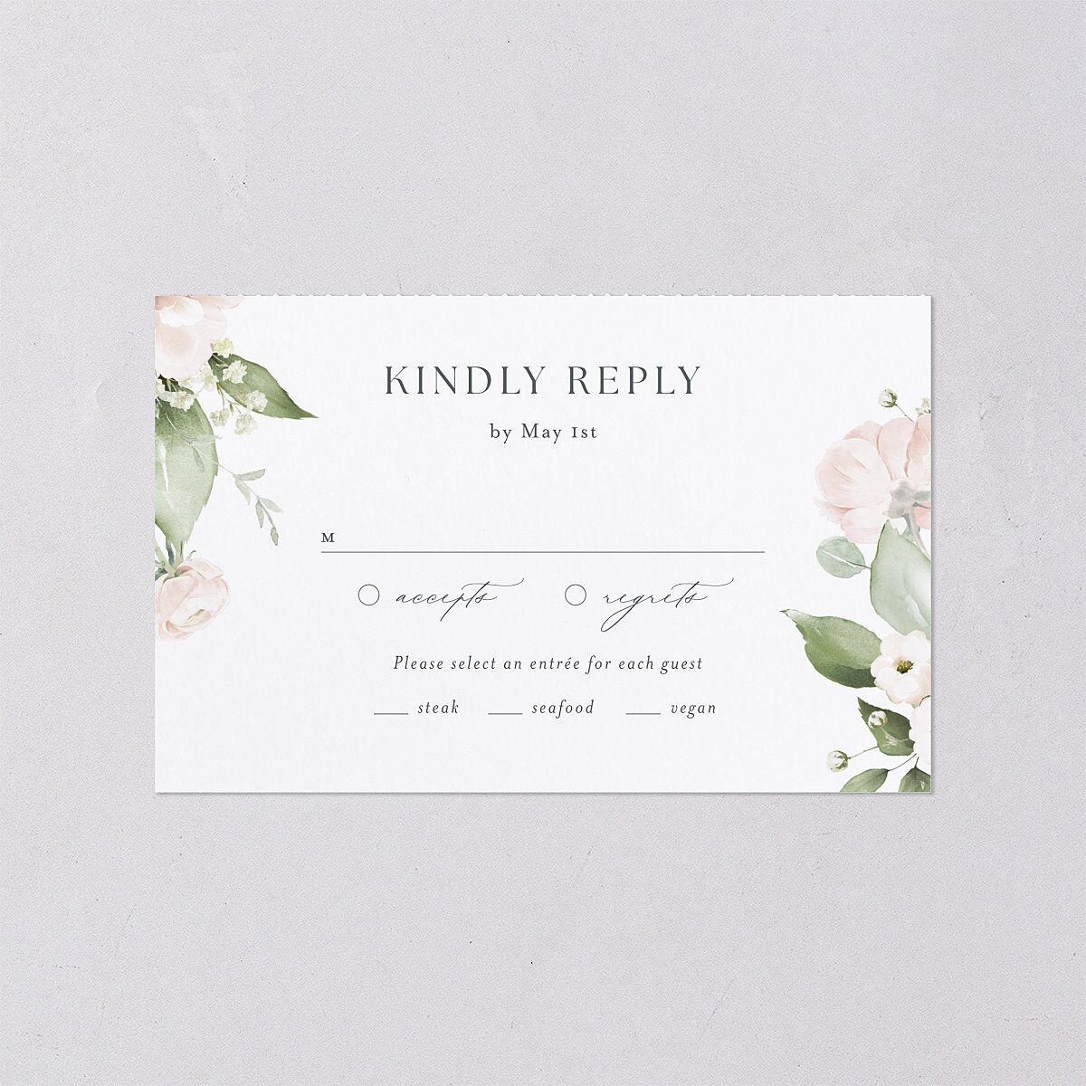 Elegant Peonies and Hydrangeas All-in-One Wedding Invitations Baby Blue Signature Light Both Recipient and Return Addresses No