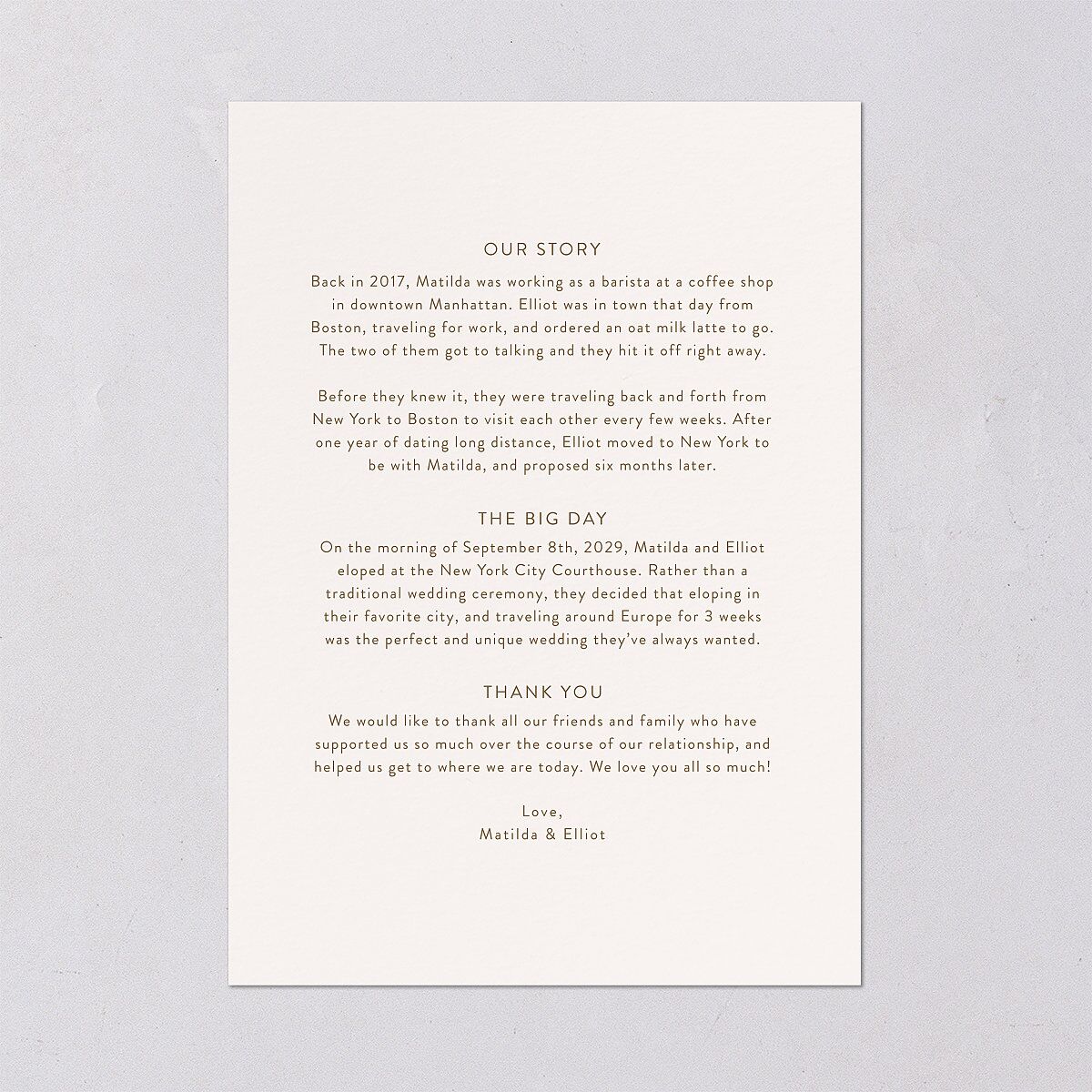 Photo Elopement Wedding Invitations Linen Signature Blank No Standard