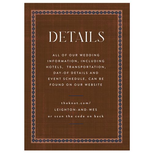 Western Tapestry Wedding Event Detail Cards Chocolate Signature Standard