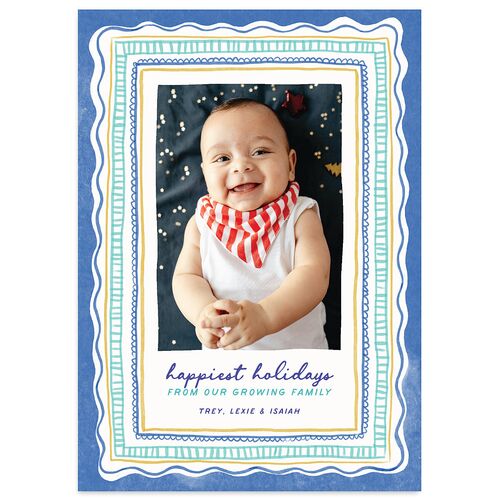 Happiest Hand Drawn Border Holiday Cards Navy Signature Blank Portrait  Standard