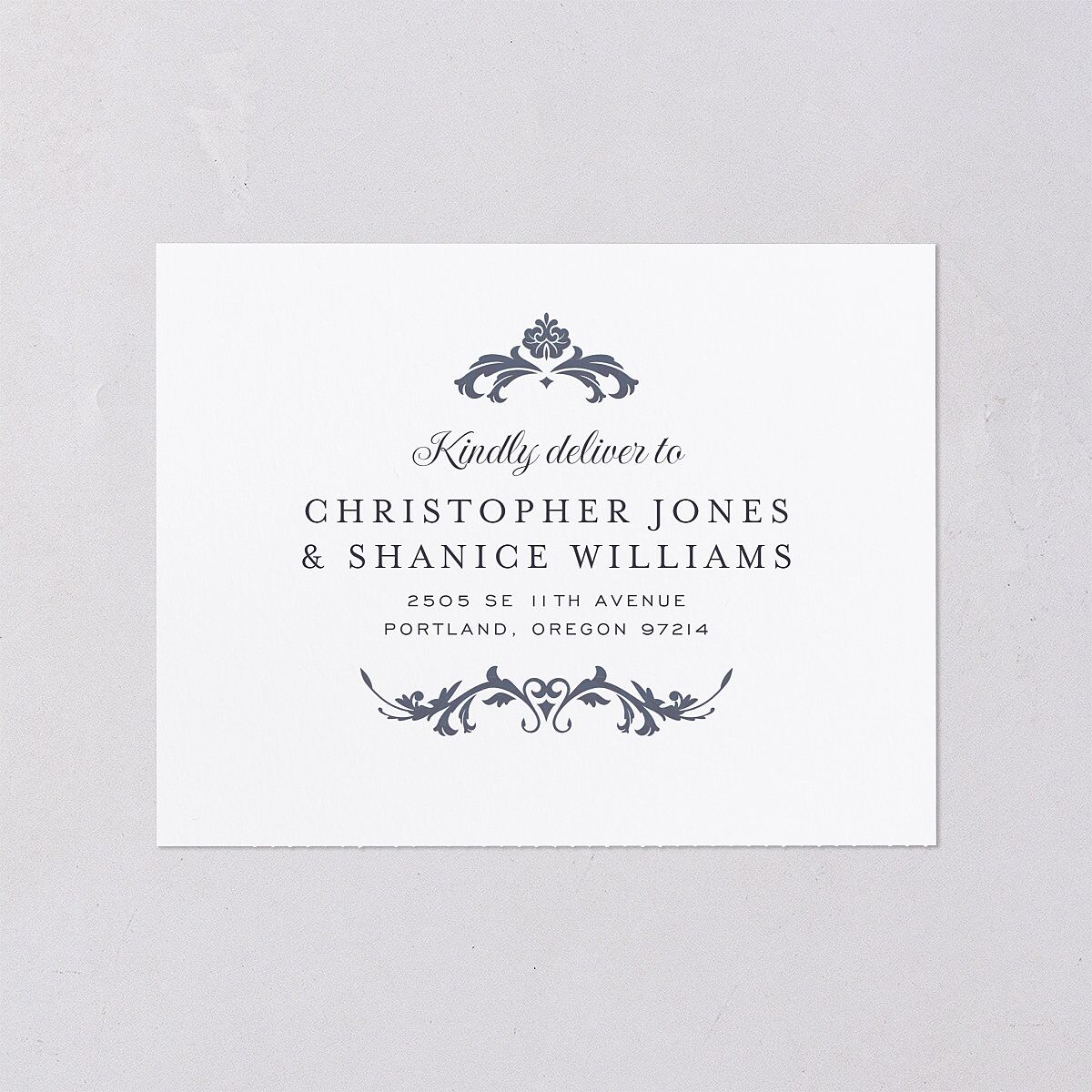 Romantic Vintage Luxury All-in-One Wedding Invitations Moody Blue Signature Light Both Recipient and Return Addresses No