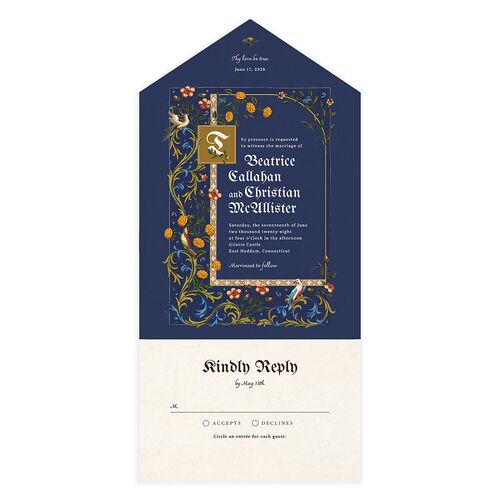 Medieval Renaissance All-in-One Wedding Invitations Royal Blue Signature Light Both Recipient and Return Addresses No