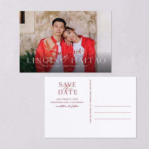 Chinese Phoenix Fenghuang Save the Date Postcards Crimson
