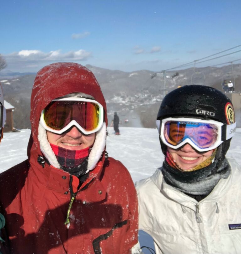 We go skiing together for the first time.
