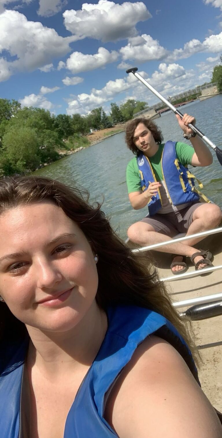 Canoeing on Wascana Lake for our first anniversary