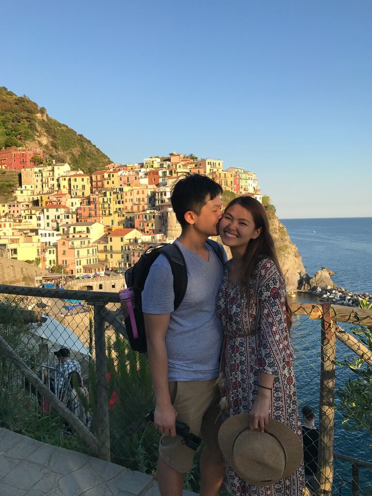 Us backpacking in Italy. Can you see my Gelato belly?