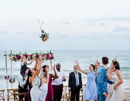 beach wedding bouquet toss