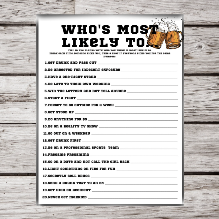 Bachelor party 'most likely to' printable game