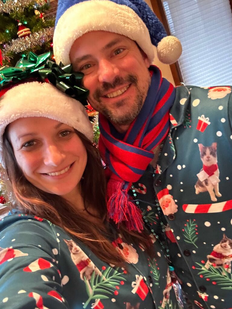 Our first Christmas morning together - check out those matching jams!