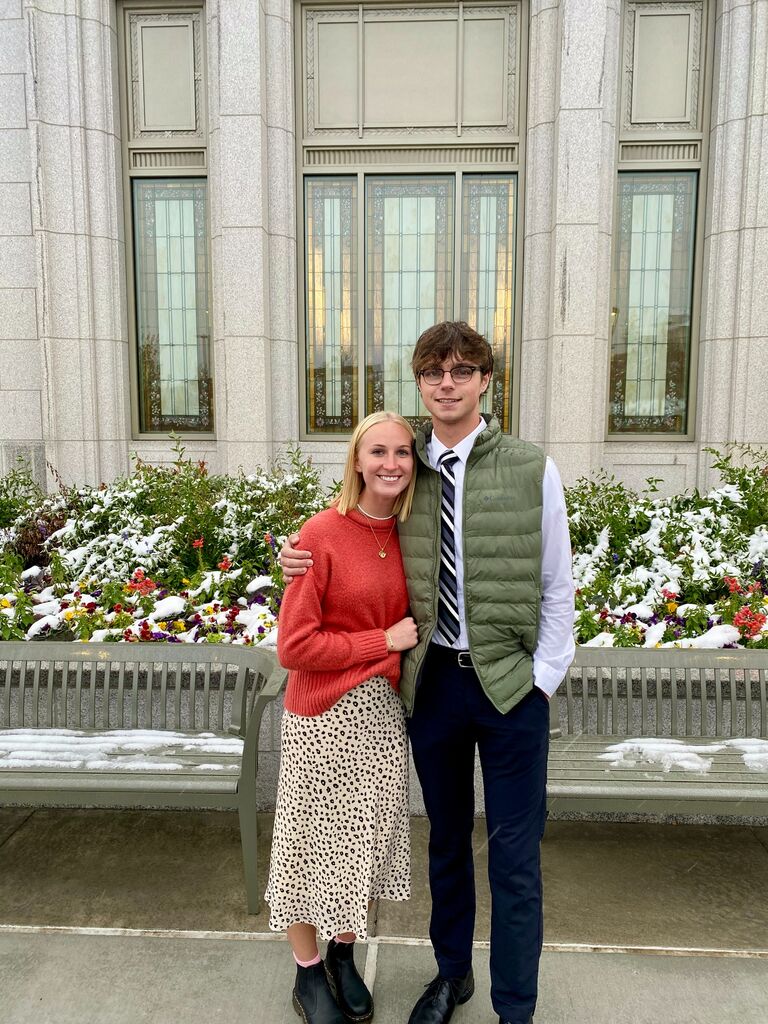 We lived across the hall from each other at Utah State University, and started talking a lot, and soon we were dating! This is our first picture together at the Pocatello, ID temple open house!