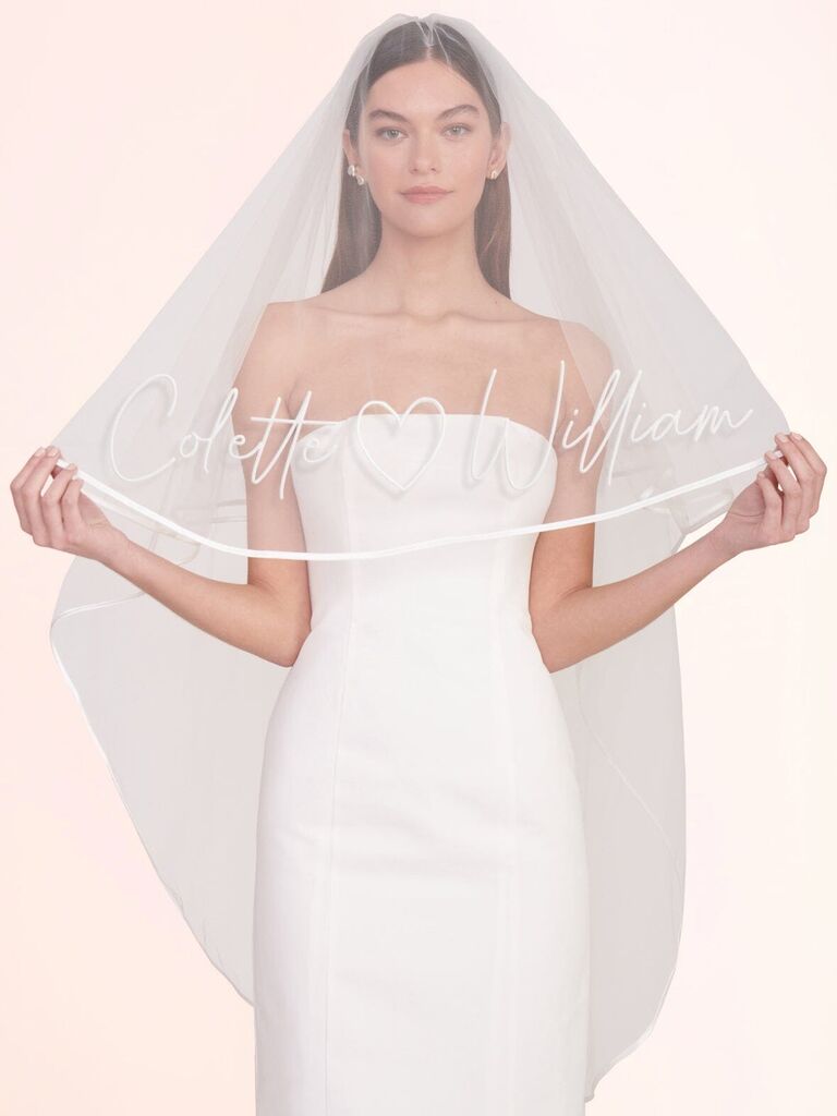 Hailey Bieber Embroidered Phrase Wedding Veil Custom Lace Bridal Veil with  Words Cathedral Veil Dramatic with Name Love Quote - AliExpress