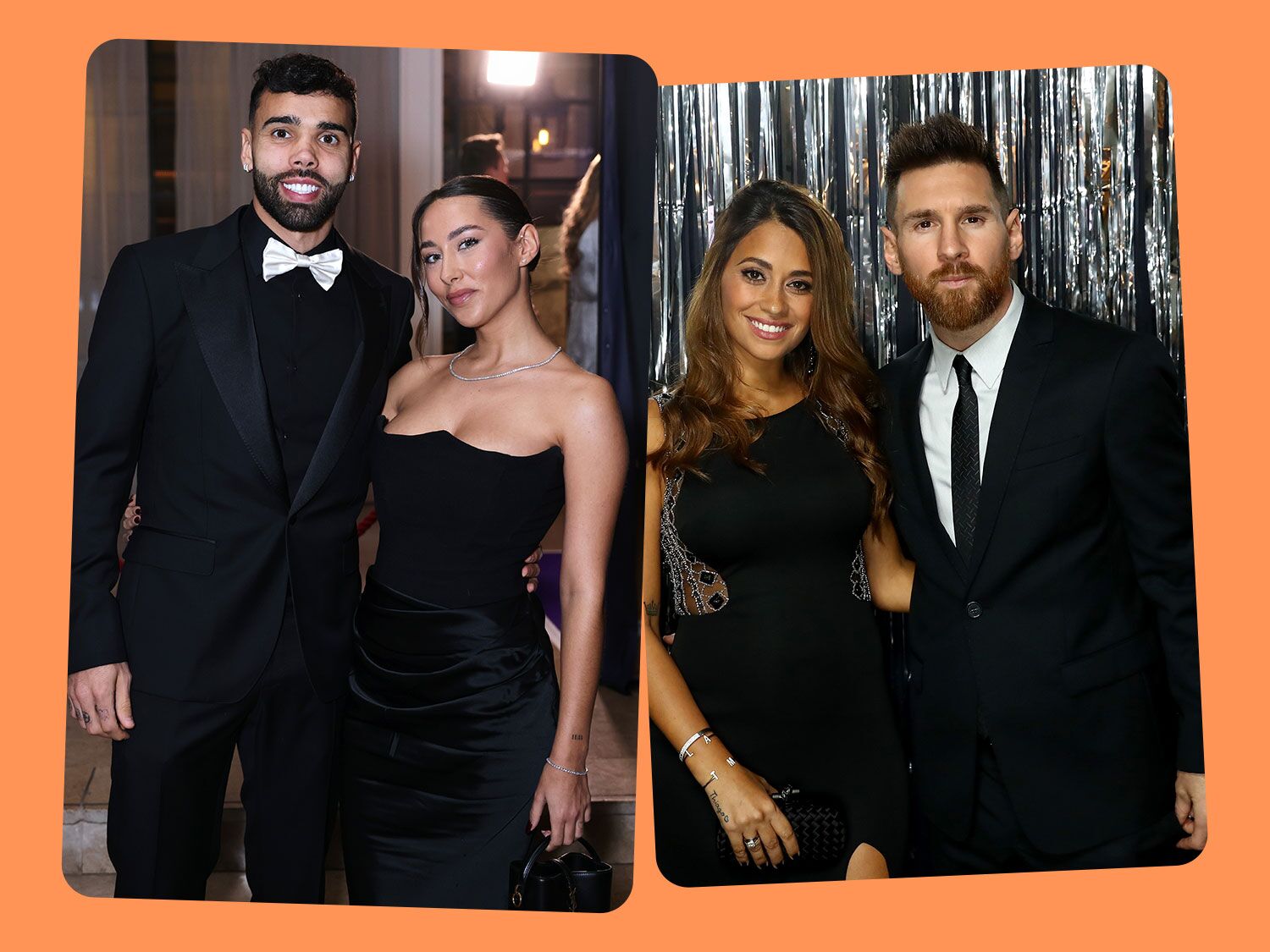 David Raya and Tatiana Trouboul; Lionel Messi and Antonela Roccuzzo