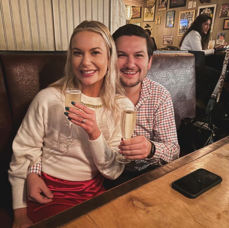 After proposal champagne toast- Here's to the beautiful surprise that changed everything!
