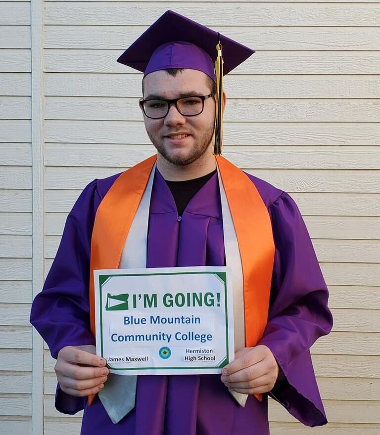 Jimmy graduates during the 2020 COVID Pandemic and starts community college at Blue Mountain Community College. 