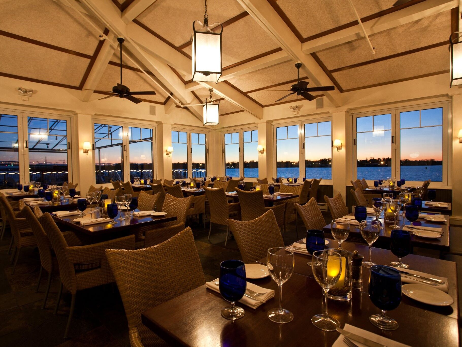 Beautiful waterfront event venue at sunset. 
