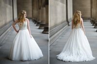 open lace back dress Charming Off Shoulder A-line Tulle Backless Puffy Prom Dresses, FC4423 –  Dairy Bridal main image 1